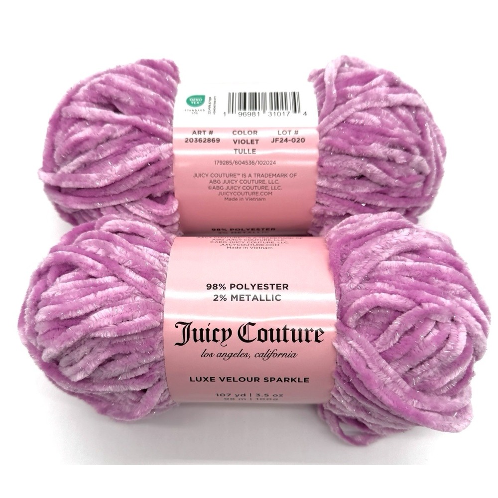 JUICY COUTURE 2-Skein-Lot Luxe Velour Sparkle Yarn Violet Tulle Disc Joann 5Bulk